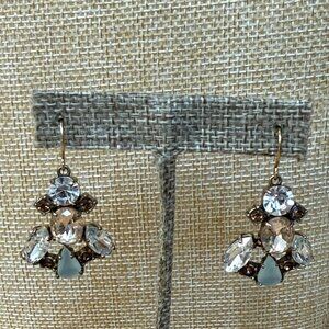 J Crew Gold-Tone Drop Earrings With Clear & Frosted Stones